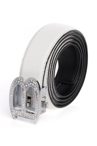 Barabas Men's Rhinestone B Letter Gold Buckle Leather Belt BK8104