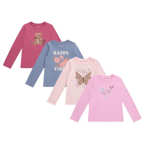 Image of BTween Girls 4 Pack Long Sleeve Graphic T-Shirts Cotton Blend, Fun Vibrant Designs