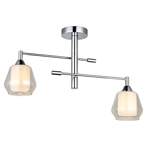 Lampada a Soffitto Palmela - Plafoniera - da Parete - Cromo in Metallo Vetro 28 x 64 x 44 cm 2 x E27 Max 40W