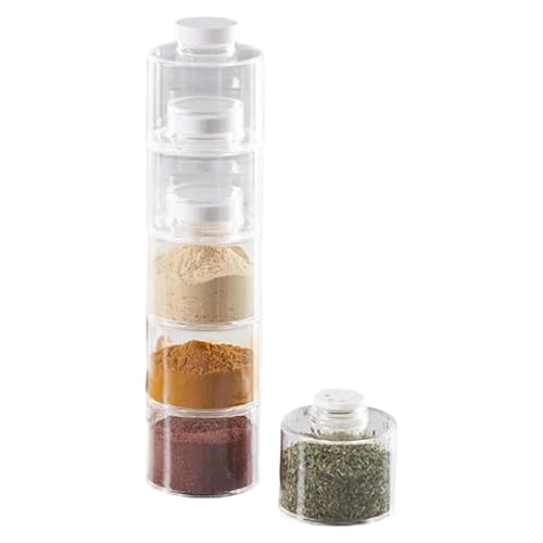 Contenedor para condimentos transparente, 6 tarros portátiles con – Contenedores para especias de cocina – para almacenar azúcar, pimienta y sal en la cocina y dispensa, cocción interna