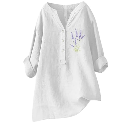 biJerou Blusa de lino de manga larga para mujer, camisa de lino bohemia, blusa blanca de gran tamaño, de lino, manga larga, muselina, tallas grandes, blusa de muselina, blusa oversized azul cobalto