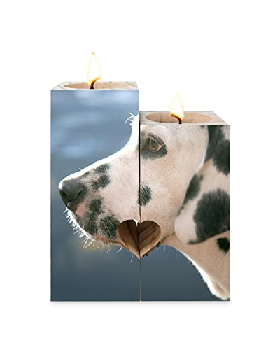 Cute Animal Wooden Candle Holders, Dalmatian Puppy Dogs Heart Shaped Double-Sided Printing Candlesticks, Decorative Candlestick Holders For Friends Family Personalized Gifts #TOP11