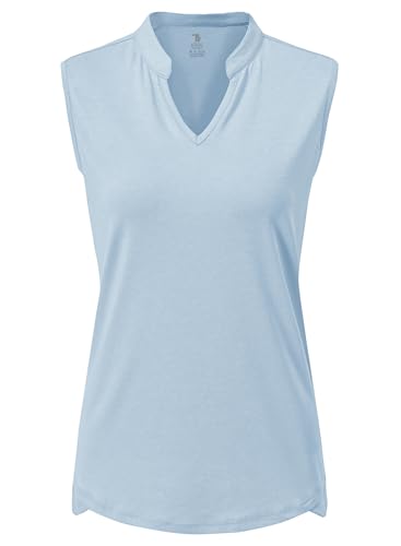 Image of BGOWATU Women's Golf Polo T-Shirts Sleeveless V Neck Collarless Tennis Shirts UV Protection Quick Dry Lightweight