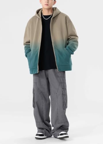 Mens Zip Up Hoodie Oversized Heavyweight Gradient Hoodies Vintage Acid Wash Sweatshirt Streetwear Pullover4