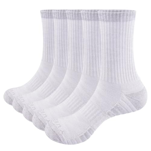 Image of YUEDGE Womens Socks Moisture Wicking Cotton Cushioned Crew Socks For Women, Performance Gym Tennis Training Athletic Socks