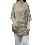 chemise brodée vintage Chemisier élégant de style chinois pour un confort estival : fabriquée à partir de lin de coton respirant, cette tunique à manches 3/4 est votre chemise longue en coton et lin de style chinois pour femme. Les boutons vintage grenouille et la broderie délicate ajoutent une touche artistique à votre tenue quotidienne ou week-end.