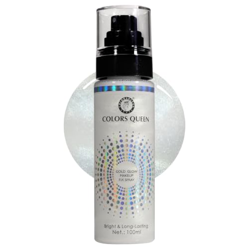 Image of Colors Queen Gold Glow Makeup Fixer Spray - 100 ml | Long Lasting Makeup Setting Spray for Face Makeup | Lightweight & Non Greasy Makeup fixer Spray after Makeup, Infused with Aloe Vera Extracts (Cosmic Glow)