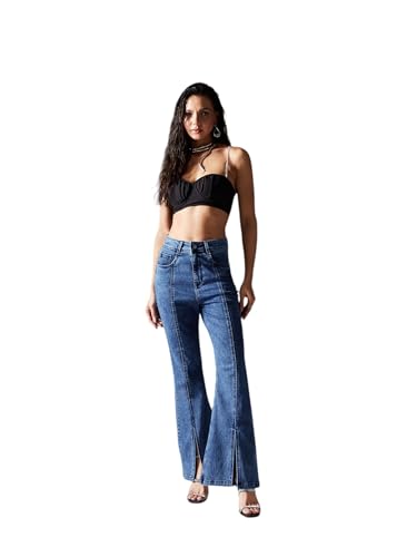 Jean bootcut femme taille haute galbant pour masquer les rondeurs avec élégance