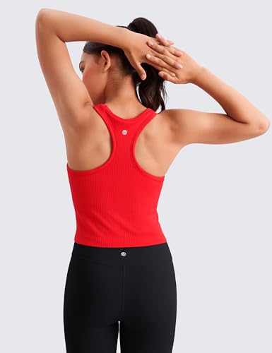 CRZ YOGA Girls Seamless Ribbed Longline Sports Bra - High Neck Racerback for Teens Kids Training Yoga Dance Crop Top2