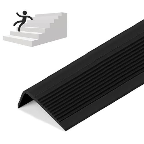 Rubber Stair Nosing - 7Ft Stair Anti-Slip Adhesive Strip, Made of Wear-Resistant Rubber, Mute, Easy to Install - Indoor/Outdoor, Helps Elderly and Children Prevent Slipping (7Ft, Full Black, 1)