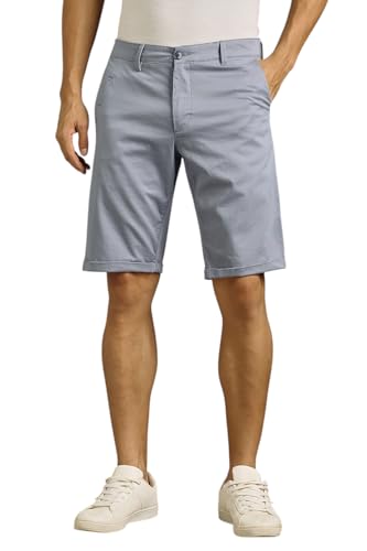 Image of Louis Philippe Men's Slim Fit Cotton Blend Solid Casual Shorts with Stretch