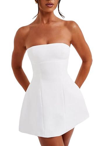 SHINFY Women Sexy Strapless Mini Dress Bodycon Off Shoulder Tube Top A-Line Short Dress Formal Cocktail Dresses