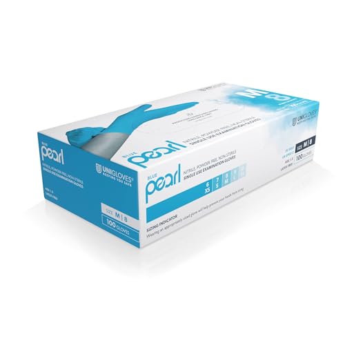 Unigloves Blue Pearl Nitrile Examination Gloves - Multipurpose, Powder Free and Latex Free Disposable Gloves - Box of 100 Gloves, Blue, Extra Large (GP0015)