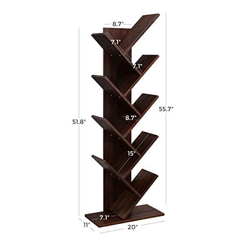 Vasagle Tree Bookshelf, 8-Tier Space-Saving Corner Bookcase, Holds Books, Cds, Games, For Bedroom, Living Room, Walnut #TOP2