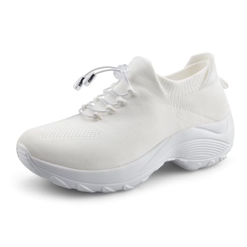 STUNAHOME Orthopedic Sneakers Breathable Women Walking Shoes Slip on Trainers Women's Comfortable Casual Ladies Athletic Shoe Thick Bottom White