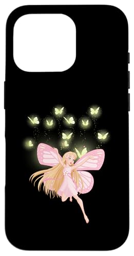 Fée rose volante et papillons jaunes Coque pour iPhone 16 Pro