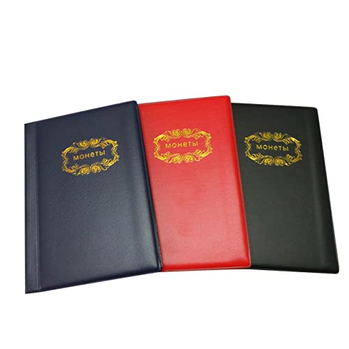 HONMEET Coin Collection Book Holder for Collectors 120 Pockets Russian Language Cover Coin Storage Book Blue Leather