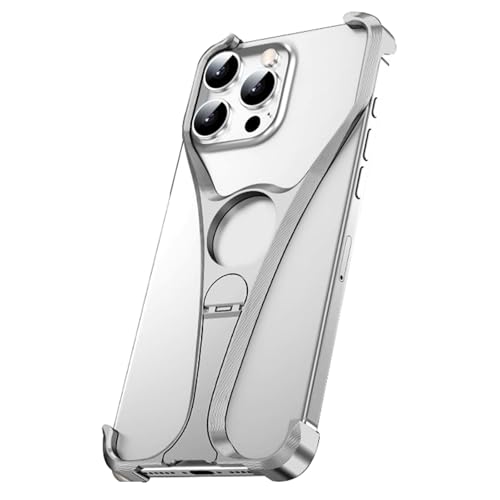 RQAMRCU Funda para iPhone 16 Pro Max/16 Pro/16, ultrafina, sin marco, metal, función atril, disipación del calor, carcasa de personalidad resistente a los golpes (gris, 16 Pro Max)