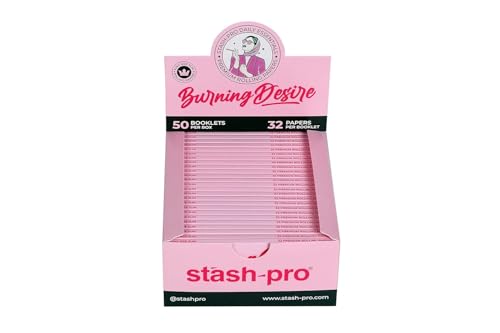 Image of Stash-Pro Burning Desire Rolling Papers - King Size Slim - Pink Pack - 50 Booklets (32 Leaves Each) | Ultra Thin, Slow Burning, Chlorine-Free Premium Rolling Paper