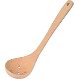 Hot Stone Hebekelle aus Holz – tiefe Schaufel mit Abtropflöchern, 27 cm, breite Schaufel zum sicheren Entnehmen heißer Steine
