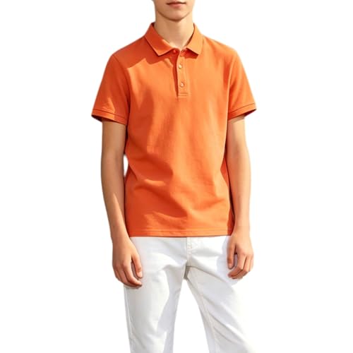 Polo para niños, manga corta, monocolor, camiseta para niños y niñas, monocolor, base, informal, camiseta de manga corta, camiseta de verano, camisa informal cómoda, naranja, 5-6 años