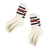 Zando Crew Socks for Women Striped Retro Womens Vintage Mid Calf Socks Cotton for Womens Fashion Navy Red