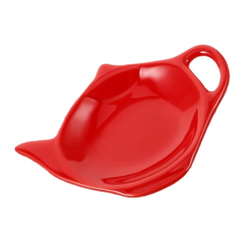 ELAYARD Portabustine Tè in Ceramica Forma di Teiera Rosso Poggia Cucchiaio e Vassoio Multiuso per Bustine Tisane e Snack Accessorio Facile da Pulire per Feste e Pausa Tè