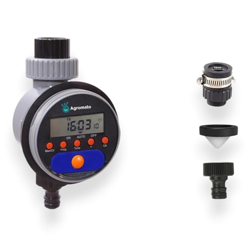 Digital Ball Valve Water Timer for Drip Irrigation Kit - Automatic Watering System for Home Garden, No Water Pressure Required, Self Watering Device for Vacation, Universal Tap Adapter