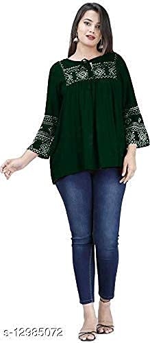 Image of Shiva Fab Women's Stylish Fashionable Rayon Embroidery Kurti Top Size Casual || Party || Beach || Formal || Meeting || Office wear || Party || Evening || College (Medium, Green)