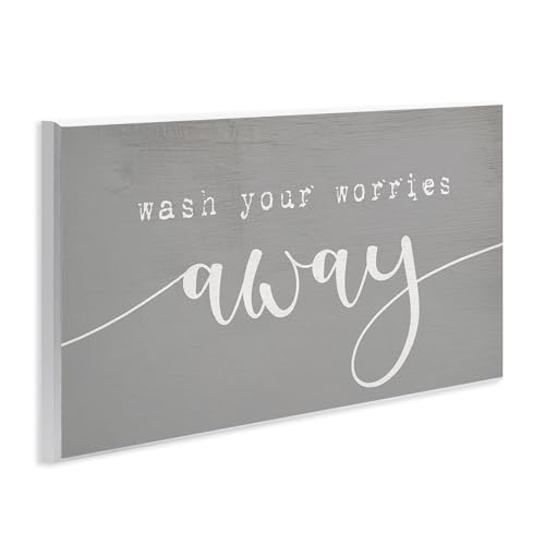 Image of Stupell Industries 'Wash Your Worries Away Phrase', Wall Plaque Art, 17 x 7 Inches, Easy to Hang and Sturdy, Made in USA, by Lil' Rue