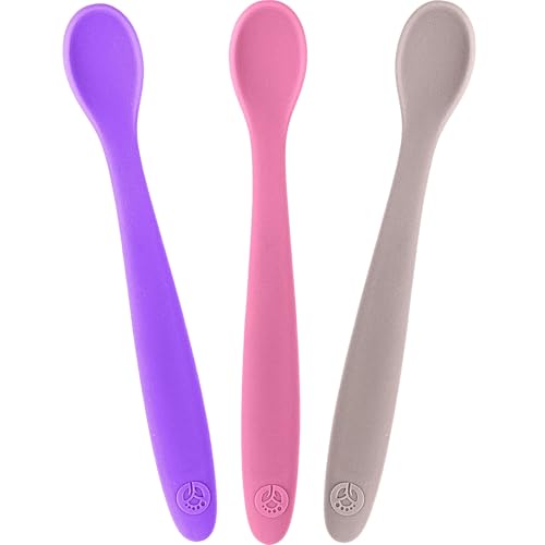 Image of WeeSprout Silicone Baby Spoons - First Stage Infant Feeding Utensils With Soft-Tip, Bendable Kitchenware for Parent & Self-Feeding, Ultra-Durable, Dishwasher Safe, Travel Case, Set of 3