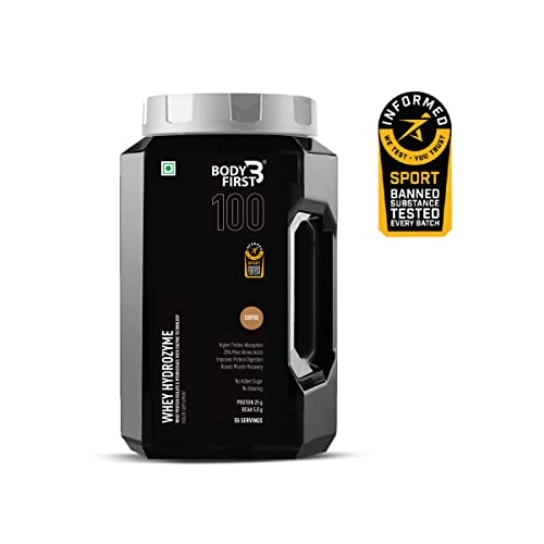 Image of Body First Whey Hydrozyme - Combination of Whey Protein Hydrolysate, Isolate & Concentrate with ProHydrolase & Protease Digestive Enzymes, 25g Protein, 5.8g BCAA, Coffee Flavour, 27 Servings