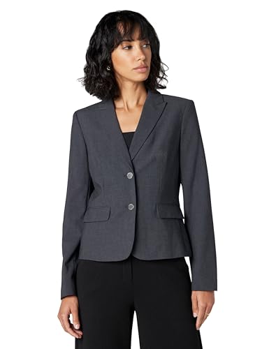 Calvin Klein Women's Two Button Lux Suit Blazer, Charcoal, 12