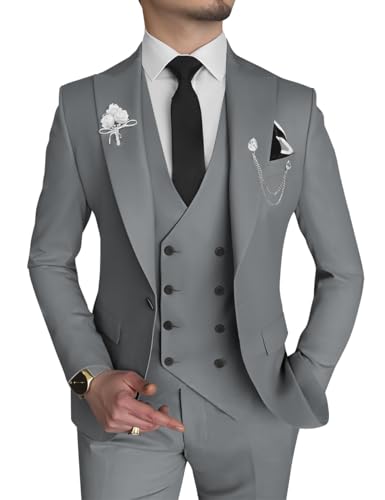 Wangyue Double-Breasted Mens Suits Slim Fit Pantalones de Esmoquin, Gris Puro, M Hombres