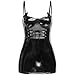 Women's Sexy Patent Leather Dress, Black Shiny Metallic Cami Low Cut Lace-Up Waist Zipper Back Mini Bodycon for Club, Rave, Date,Night Out