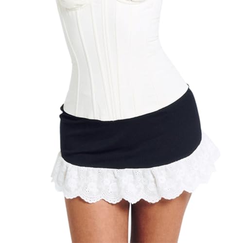 Women Lace Trim Mini Skirt Low Waist Bottoms Patchwork Slim Fit Summer Bodycon Skirt Trendy Clubwear for Party