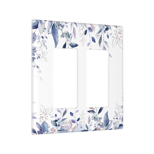 Decorative Outlet Covers Rustic Ink Blue Eucalyptus Leaves Sage leaf 2 Gang Light Switch Cover Plate Double Rocker Wall Plate Switch Plate Covers Faceplate for Bedroom Home Decor