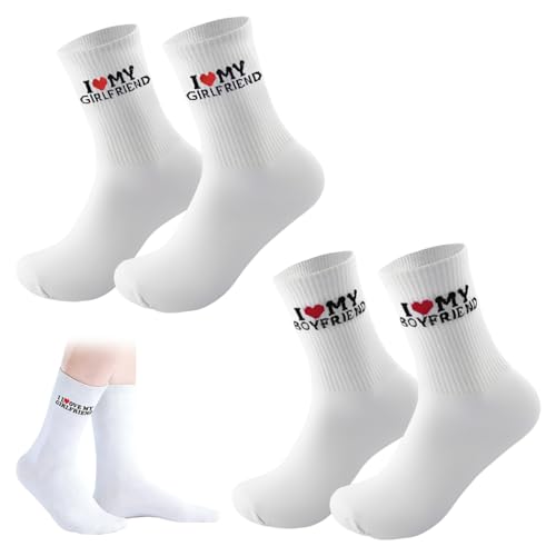 OIXYEY 2 Paar Socken Mit Aufschrift \'I Love My Girlfriend\'/\'I Love My Boyfriend\', Socken I Love My Girlfriend, Größe 9-11, Für Karneval Valentinsdags- Und Geburtstagsgeschenke (Schwarz B)