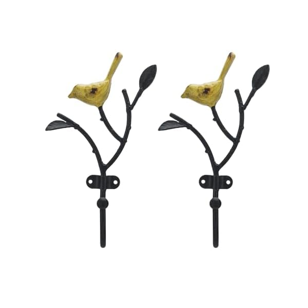 Soffee design 2pcs vintage coat hooks wall mounted hanging metal rack heavy duty tree branch with birds key holder farmhouse garden style hooks for towels hats scarves yellow  urban country home decor