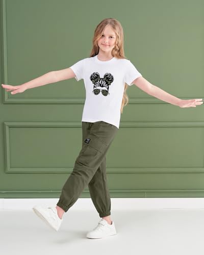 Image of ARTMINE Girls' 2 Piece Outfits Casual Drawstring Jogger Pants and Basic Short Sleeve Top Set, 6-14 Years