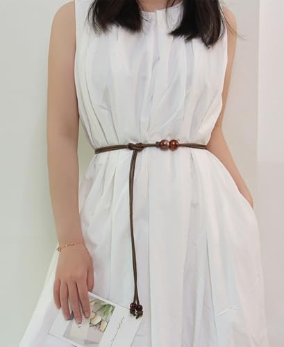 Womens Faux PU Leather Bead Rope Skinny Tie Belts for Skirt Dresses Jeans Pants Thin Dress Waist Belt2