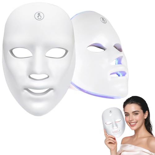 Máscara terapéutica con luz LED, terapia de luz de 7 colores, piel radiante, reduce el enrojecimiento y el acné, distribución de la luz uniforme inalámbrica, cuidado especial de belleza para mujer