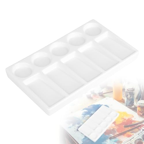 MIGUBIGU Paleta de Mezcla de Cerámica 10 Pozos Blanca, Bandeja de Porcelana Rectangular, Paleta de Pintura Rectangular de Cerámica para Acuarela Gouache Acrílico Pintura al Óleo 19,3 x 11cm