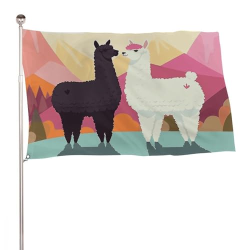 Individuelle Flagge, 90 x 150 cm große Flaggen für den Außenbereich, doppelseitige Flagge, 7,6 x 12,7 cm, Urlaubsflagge, Alpakas, verliebt in den Bergen, Banner, Gartenflagge für Zuhause, Rasen, Hof