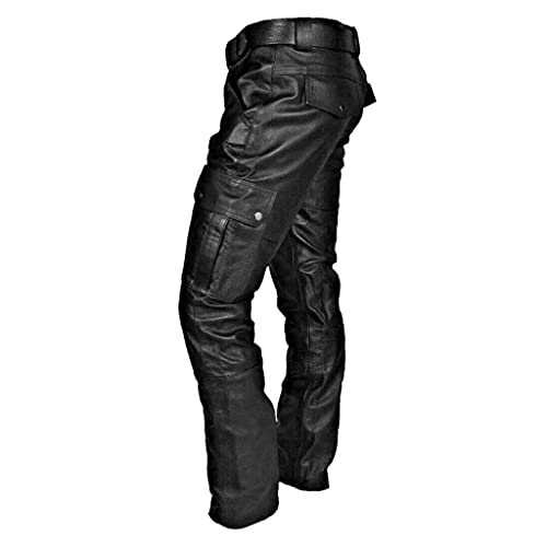 Woshuai Mens Faux Leather Jogger Pants,Casual Belt Multi-Pockets Gothic Jogging Streetwear Hipster Hiphop Motorcycle Trousers Black,X-Large #TOP1