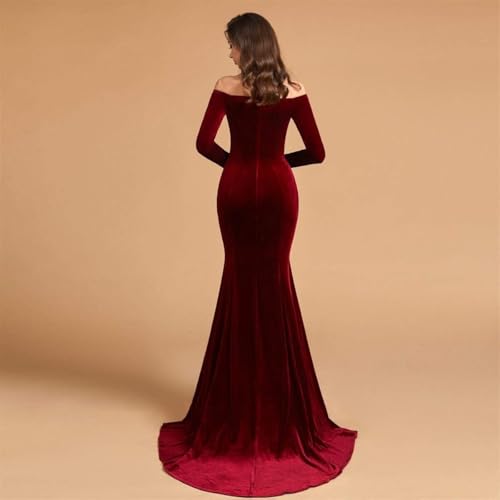 Off Shoulder Velvet Prom Dresses Mermaid Long Sleeves Formal Evening Party Gowns with Court Train pp1232