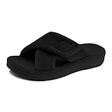 BCSTUDIO Women's Orthotic Arch Support Slippers II+ Sturdy Rubber Sole, Cozy Fuzzy House Ladies Slipper （ Black +New Sole 8）