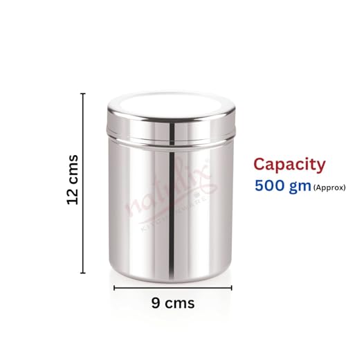 Image of NATULIX 500gms Stainless Steel Containers for kitchen | Kitchen Containers Set | Silver (750ml - 6pcs) Food Grains Capacity - 500gms Approx