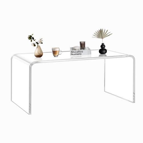 BTLSWI Premium Acrylic Coffee Table, 44' L x 16' W x 16' Hx 4/5'' Thick Rectangle Clear Table, Modern Lucite Table Acrylic Furniture, Waterfall Coffee Table for Living Room, Office and Bedroom