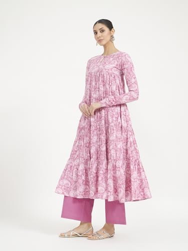 Image of FIORRA Women's Paisley Printed Pure Cotton Anarkali Kurta